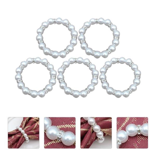 

5pcs imitation pearls napkin rings wedding party table decoration holder