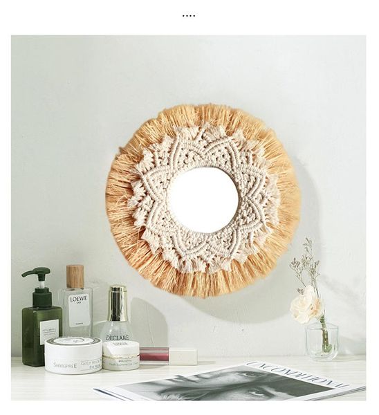 

mirrors boho home decoration straw hand-woven mirror tapestry wall bedroom macrame