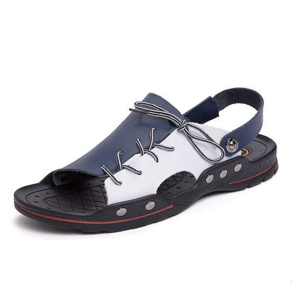 

slippers breathable men sandals leather home non-slip summer beach shoes flip flops outdoor causal plus size 38-48 xmhb, Black
