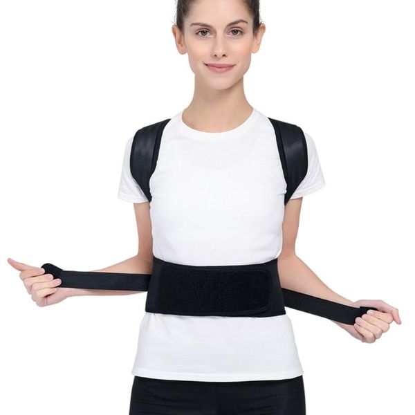 

adjustable back posture corrector shoulder lumbar brace spine support belt correction body health care, Black;blue