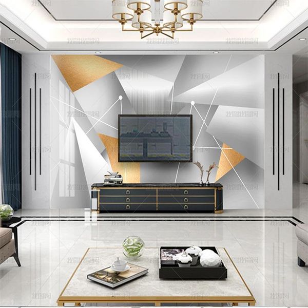 

wallpapers wallpaper abstract geometry gold mural simple light luxury jazz white tv living room background wall