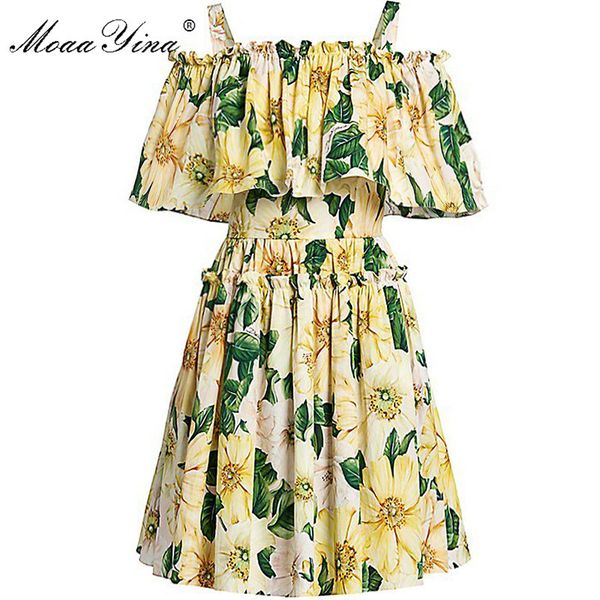 

fashion designer runway dress summer women floral-print spaghetti strap off shoulder holiday elegant dresses 210524, Black;gray