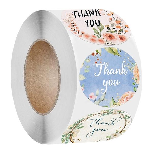 

thank you" letters floral print label stickers craft per roll stationery adhesive sealing baking paper decorations gift wrap