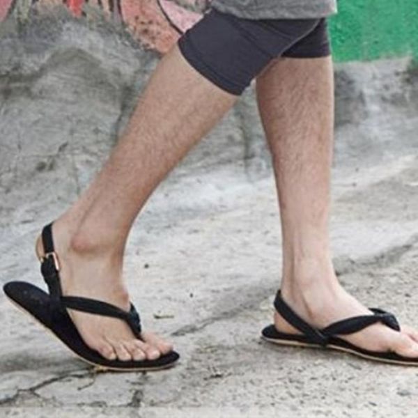 

sandals genuine leather brown black men fashion shoes thong gladiator beach for mens woven flats flip flops