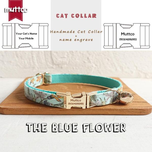 

cat collars & leads muttco retail handmade engraved gold metal buckle collar for the blue flower design 2 sizes ucc060j