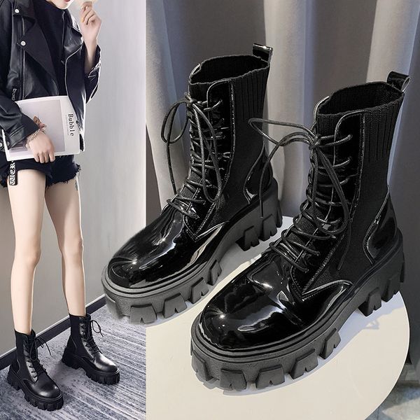 

martin boots women's high rise with thick sol in autumn, Black