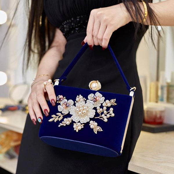 

evening bags 2021 ladies velvet clutch pearl crystal women velour party wedding hand bag bridal luxury mini day purse bolsos