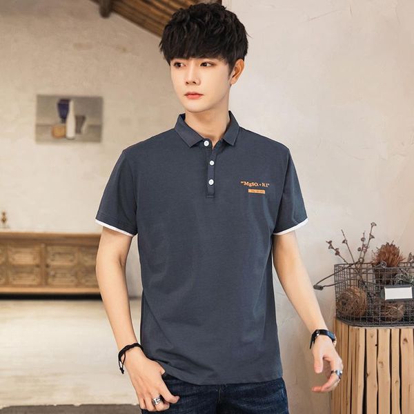 

95% cotton 5% spandex men polos shirt with letters print and color contrast patchwork culf m-3xl white black dark grey 312 men's