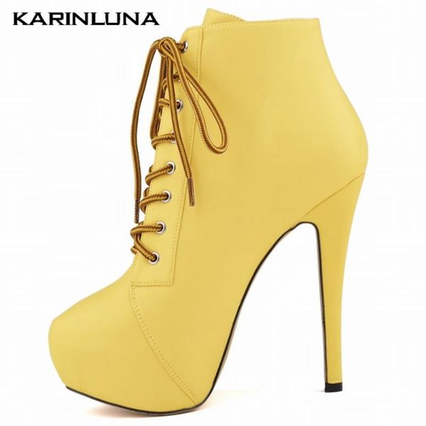 

boots karin 2021 fashion brand shoes high platform cross-tied 14 cm thin heels party multicolor ankle, Black