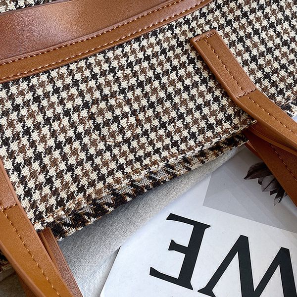 

women bag wool handbag girls houndstooth casual tote fashion female shoulder bags ladies shopping bag vintage handbag mmm