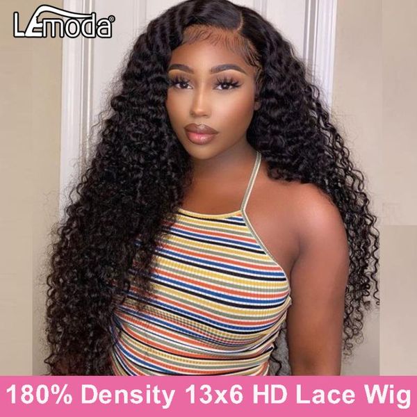 

13x6 hd lace wig curly front human hair wigs for black women brazilian deep wave frontal 180% density 28inch, Black;brown