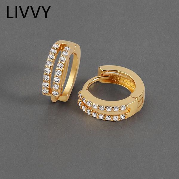 

hoop & huggie silver color fashion simple double row zircon round earrings women creative design geometric jewelry party accessories gift, Golden;silver