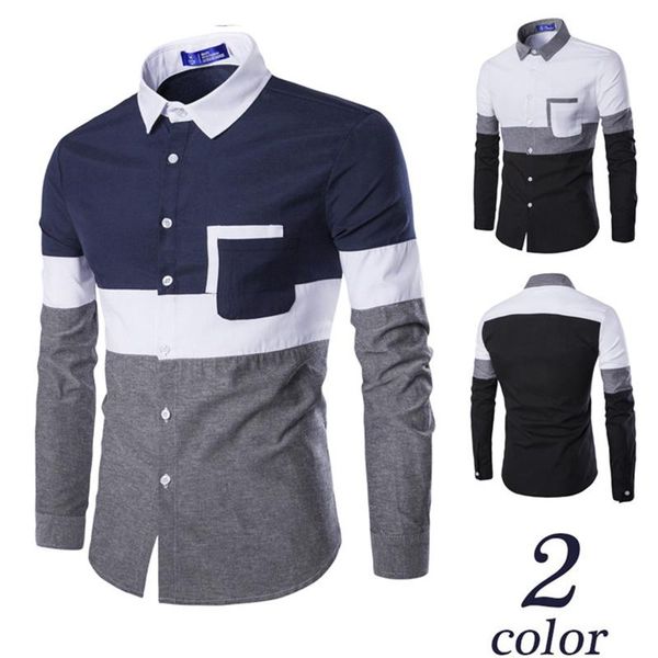

men's casual shirts european and american style refreshing oxford three-color-blocking long-sleeved shirt for outdoor walks -xxxl, White;black