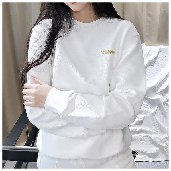 

men's hoodies & sweatshirts japanese style simple we11done 2022 gold thread embroidered letter hoodie couple loose cloth long sleeve to, Black
