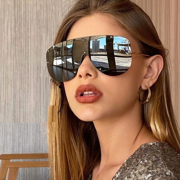

womens pilot sunglasses female steampunk metal rivet sun glasses men women fashion one piece shades oculos, White;black