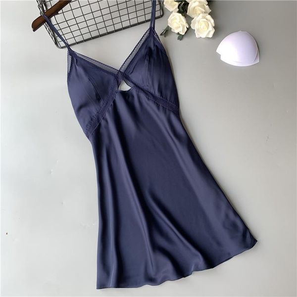 

nightgowns v neck sleepshirts women sleepwear solid color robe night gown nightdress summer sleeveless chest pads, Black;red