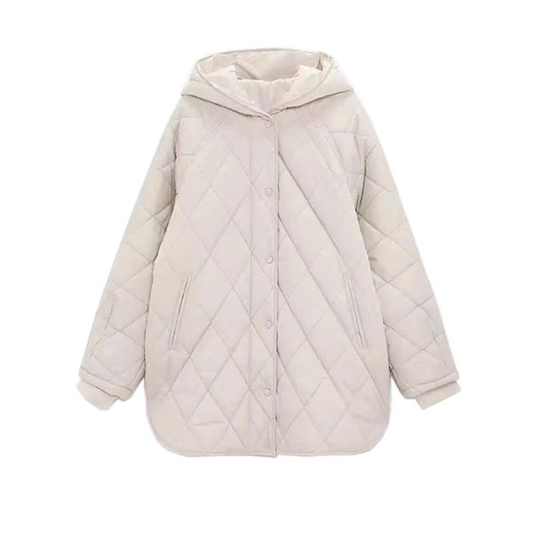 

xnwmnz winter oversize fashion vintage plaid hooded parka women casual pockets cotton jackets coat loose long outwear female 211216, Black
