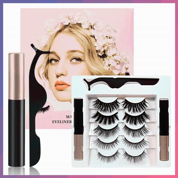 

false eyelashes magnetic 5 pairs of 2 eyeliner liquid set natural