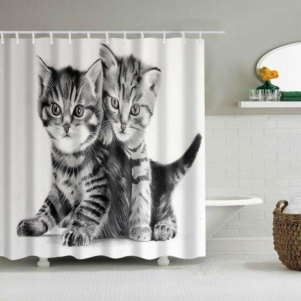 

cute animals shower curtain black and white cat fashion bath accessories with hooks waterproof polyester fabric bathroom decor curtains