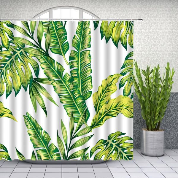 

green leaves shower curtains bathroom decor tropical plants banana leaf home bath bathtub waterproof shading curtain set