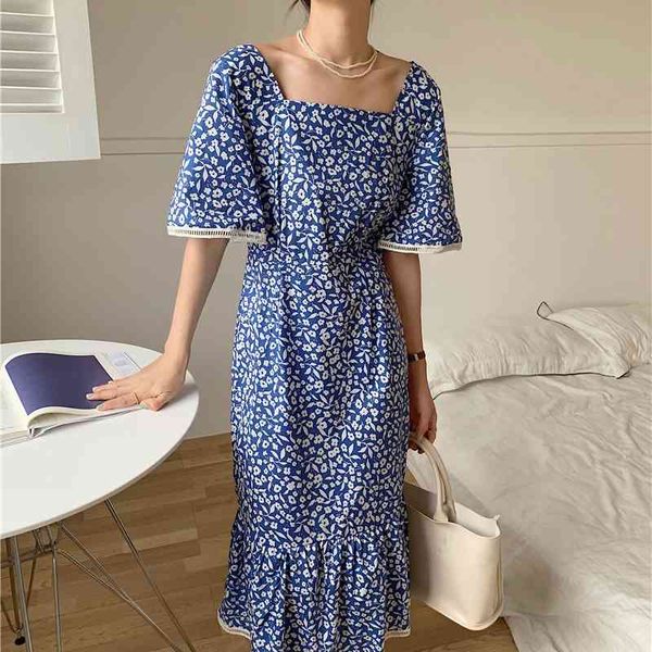 

casual dresses summer blue florals butterfly sleeves chiffon mermaid printed femme streetwear trumpets long es vestidos vo5j, Black;gray