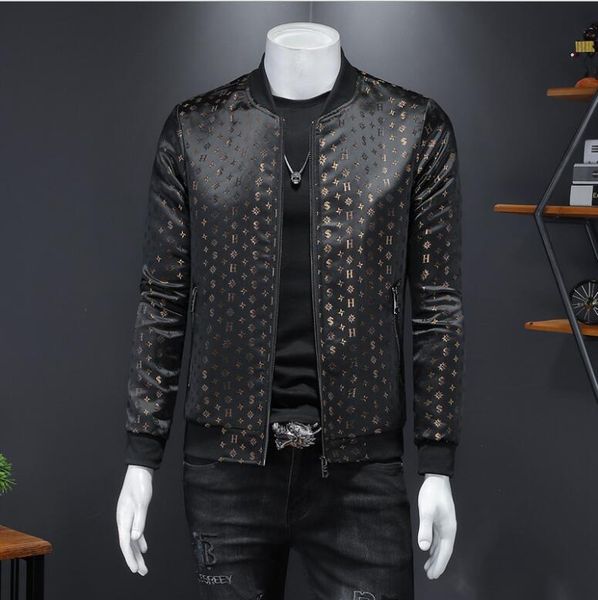 

2021 autumn new men's korean trendy stand collar jacket men's large slim casual printed jacket men's wear, Black;brown