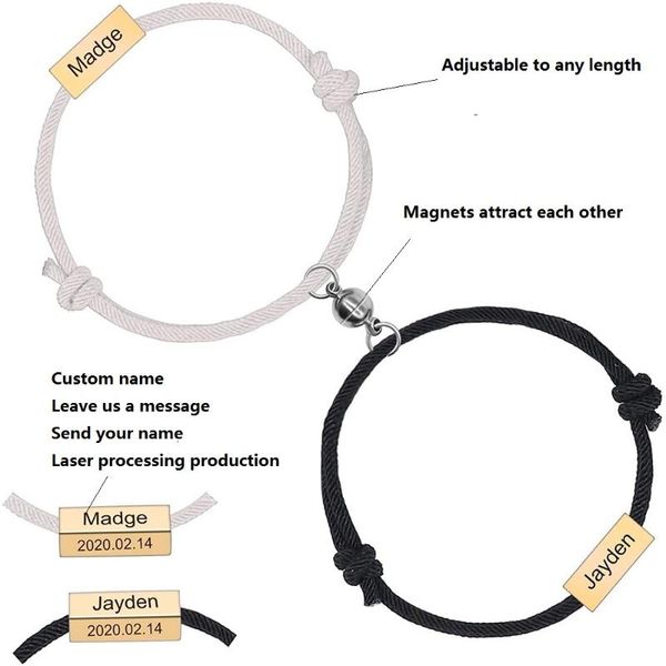 

charm bracelets custom couple bracelet korean fashion lettering name date commemorative jewelry magnet chain sweet love boyfriend gift vinta, Golden;silver