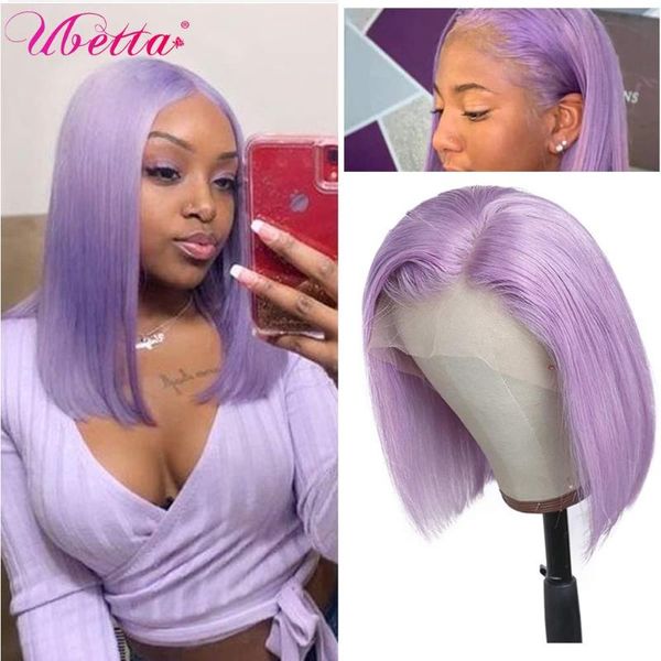 

lace wigs straight purple bob wig 13x4 human hair for women short frontal remy pre plucked with baby, Black;brown