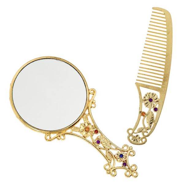 

hair brushes 1 set portable makeup mirror mini vanity with comb elegant, Silver