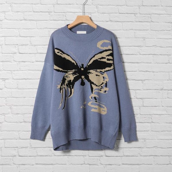 

women's sweaters vintage butterfly knitted sweater women autumn streetwear long sleeve pullover femme simple casual chic cotton, White;black