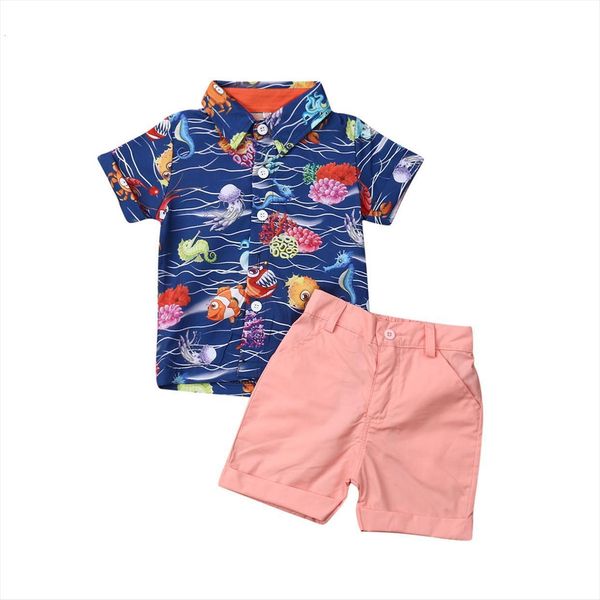 

baby summer clothing infant kids boy clothes sea animal t shirt solid shorts bottoms 2pcs outfits 1 5y, White