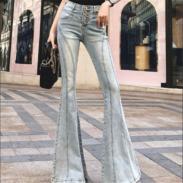 

jeans for women multi breasted flare denim pants female fashion high waist modis casual skinny trousers feminino ds50529 women's, Blue