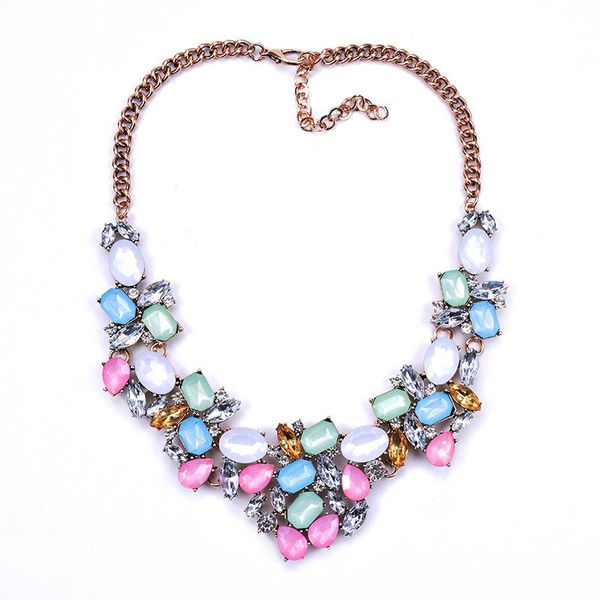 

chokers elegant charm women bib colorful gem necklace &pendant luxury statement collar choker party banquet jewelry collier gift, Golden;silver