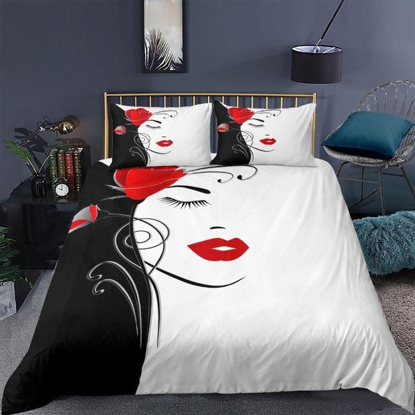 

bedding sets 3d set women face and flowers bedroom duvet cover 2/3pc luxury home decor king  full twin size quilt