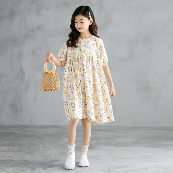 

summer dress elegant floral print kids dresses for girls children clothes lantern sleeve cotton mother daughter girl's, Red;yellow