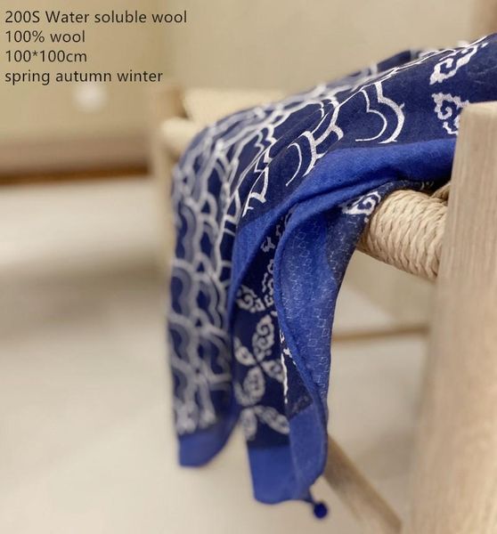 

scarves naizaiga 100% wool water-soluble 100*100cm square royal blue women scarf girl print warm shawl , hcy16, Blue;gray