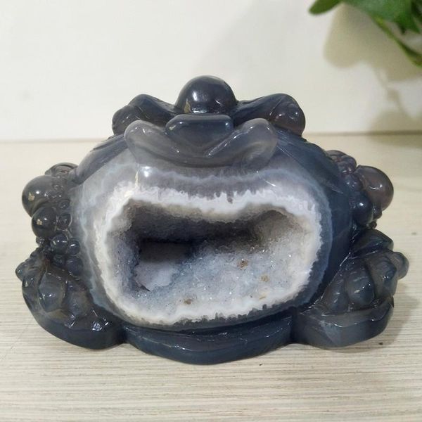 

decorative objects & figurines cute natural crystal agate geode toad statue cave quartz vug cluster home decor