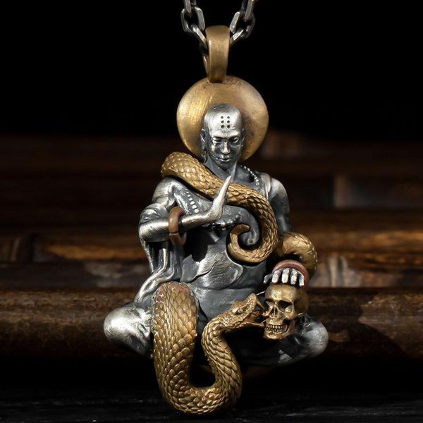 

chains retro style zodiac buddha pendant thousand-hand guanyin void tibetan bull tiger fudo zun chicken patron saint necklace, Silver