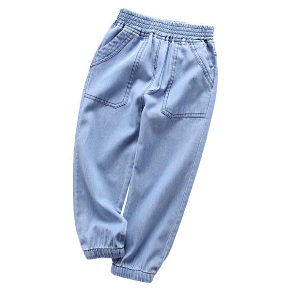 

trousers 3-10y kids pants boys girls clothing spring autumn children jeans cotton solid color denim cargo long casual wear, Blue