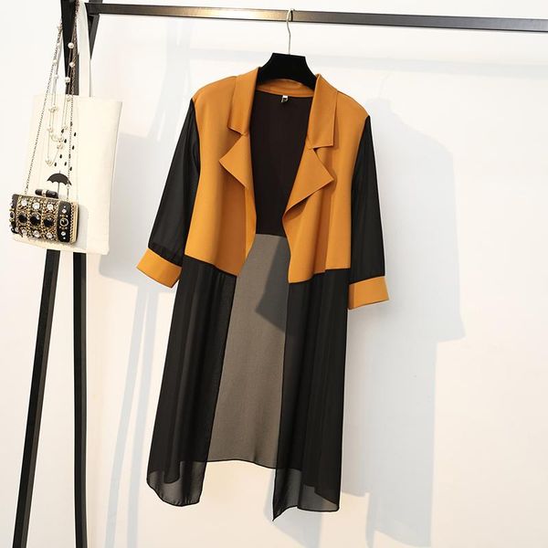 

women's trench coats superaen 2021 spring and summer big size clothing fashion thin long sunscreen shirt cardigan coat, Tan;black