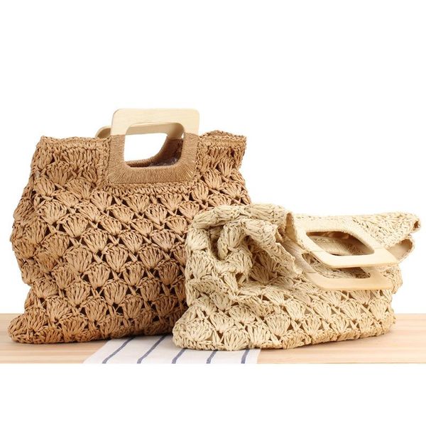 

hand woven bag large capacity portable hollow straw beach holiday handbag women shoping tote evening bags
