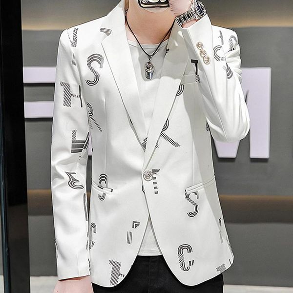 

men's suits & blazers autumn printing design blazer jacket male terno masculino streetwear vintage korean fashion trend casual suit coa, White;black