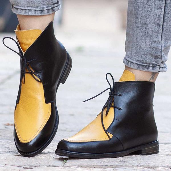 

boots plus size ankle women platform lace up buckle shoes thick heel short boot ladies casual footwear drop, Black