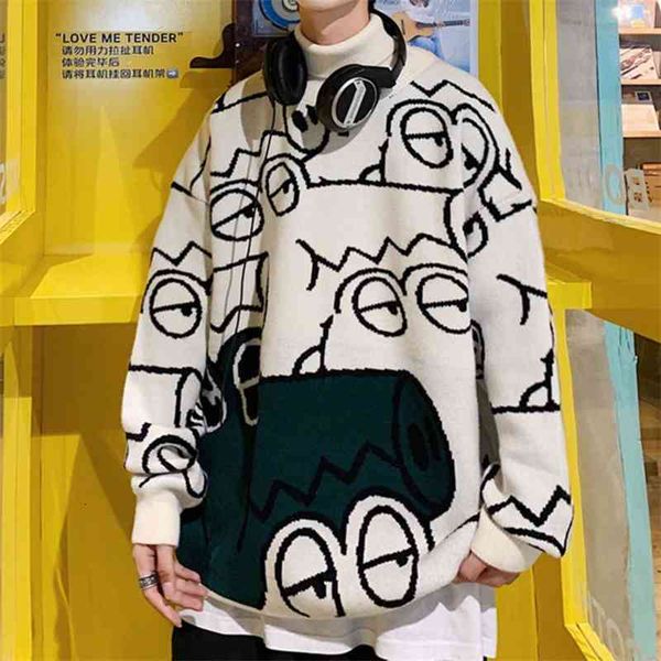 

men's sweaters sweater sweatshirt turtleneck korean autumn and winter big size loose fat fashion cartoon bottomed r1l0, White;black