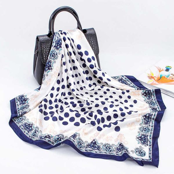 

scarves 2021 fashion silk square scarf for women 90*90cm neck hair tie band bag warp soft neckerchief hijab headscarf female foulard, Blue;gray