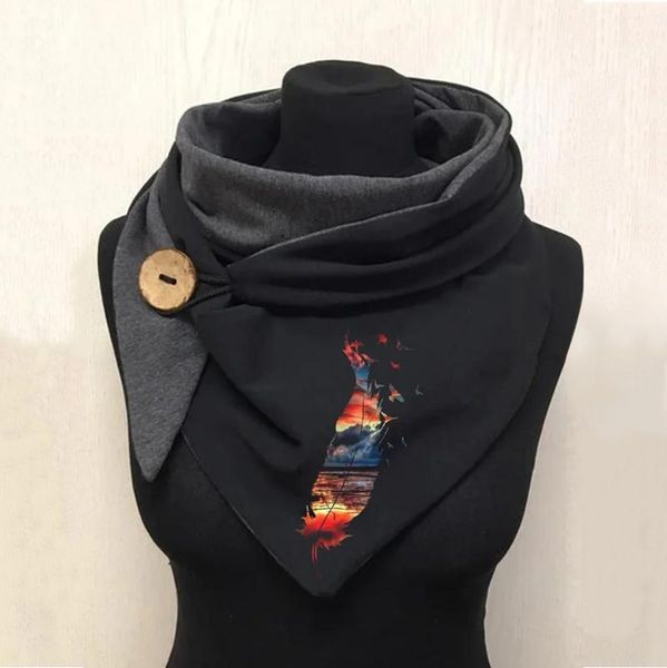 

cycling caps & masks fashion women print scarf hijabs female flowers lady retro multi-purpose shawl button femme wraps foulard bufand, Black