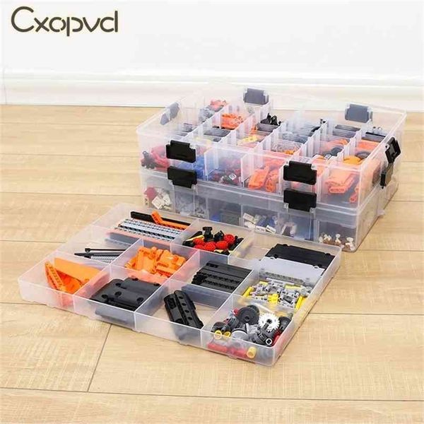 Blocos de construção multi-camada LEGO brinquedos mão grande capacidade de armazenamento de crianças Caixa de plástico transparente pode ajustar o organizador 210922
