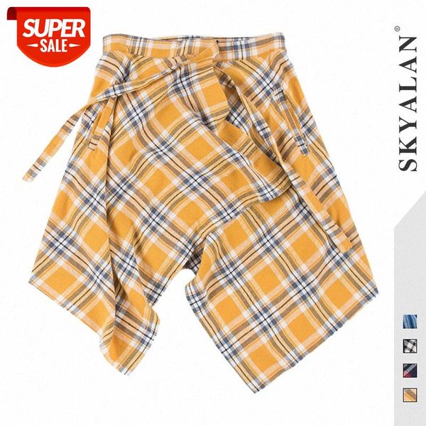 

skyalan fake two-piece checkered shirt skirt style layered hip-hop accessories hem #343b, Black