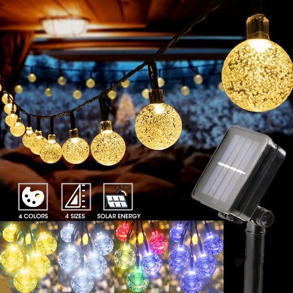 Strings LED Luz solar Luz solar de jardim ao ar livre Crystal Ball Lights 8Modes Impermenstim fadas guirlanda de Natal Lâmpada de decoração de Natal