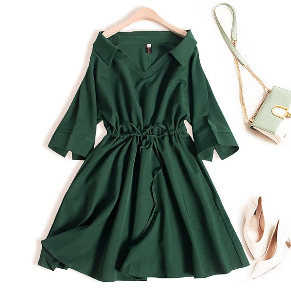 

casual dresses dresses summer women slash neck shirt three quarter skeeve stretch waist solid chiffon mini dress uhdc, Black;gray